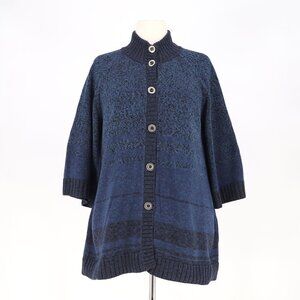 PERUVIAN CONNECTION Button Up 3/4 Sleeve Knit Cardigan Sweater Blue Size XL